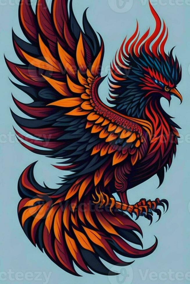 A detailed illustration of a Phoenix for a t-shirt design, wallpaper and fashion photo