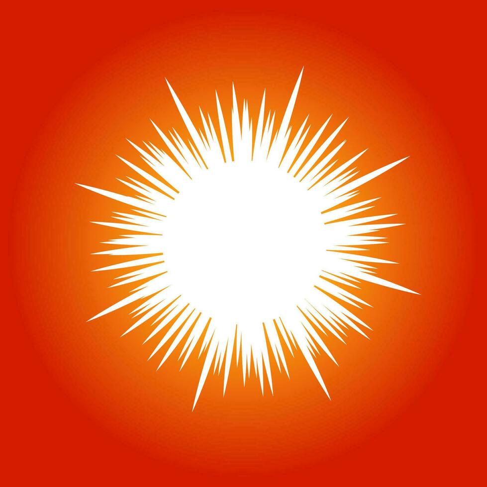 The white sun on orange background. powerful light of sun. vector