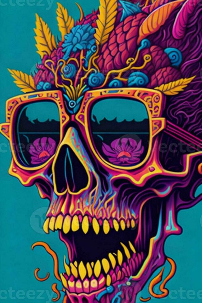 A detailed illustration of a skull for a t-shirt design, wallpaper and fashion photo