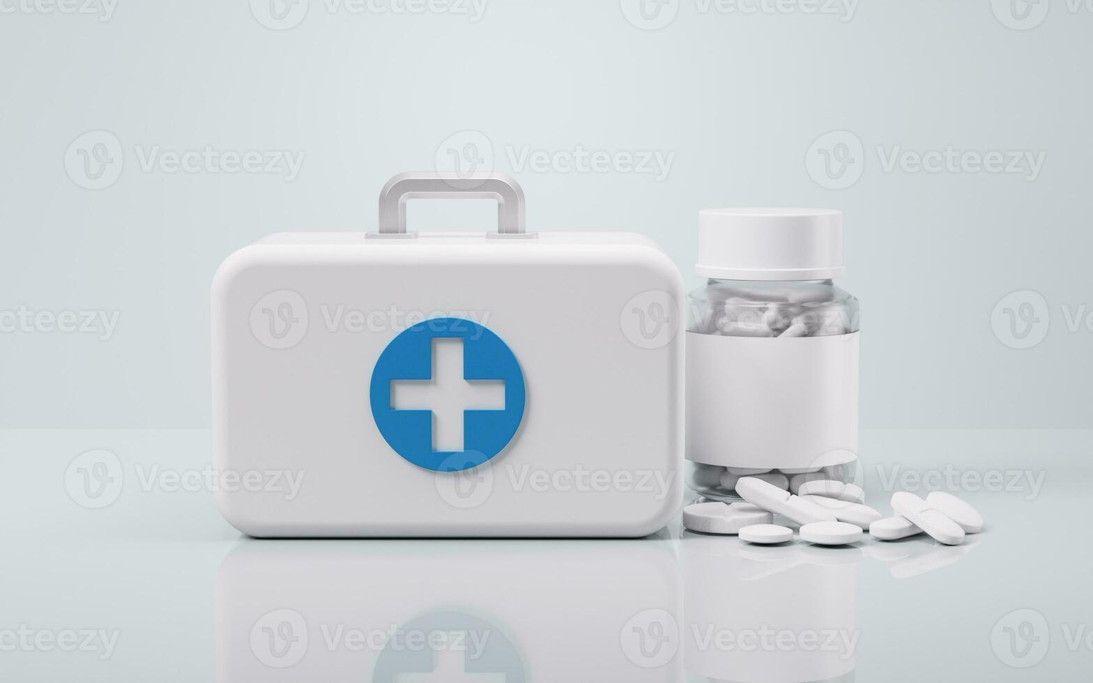 blanco salud cuidado médico caja, 3d representación. foto