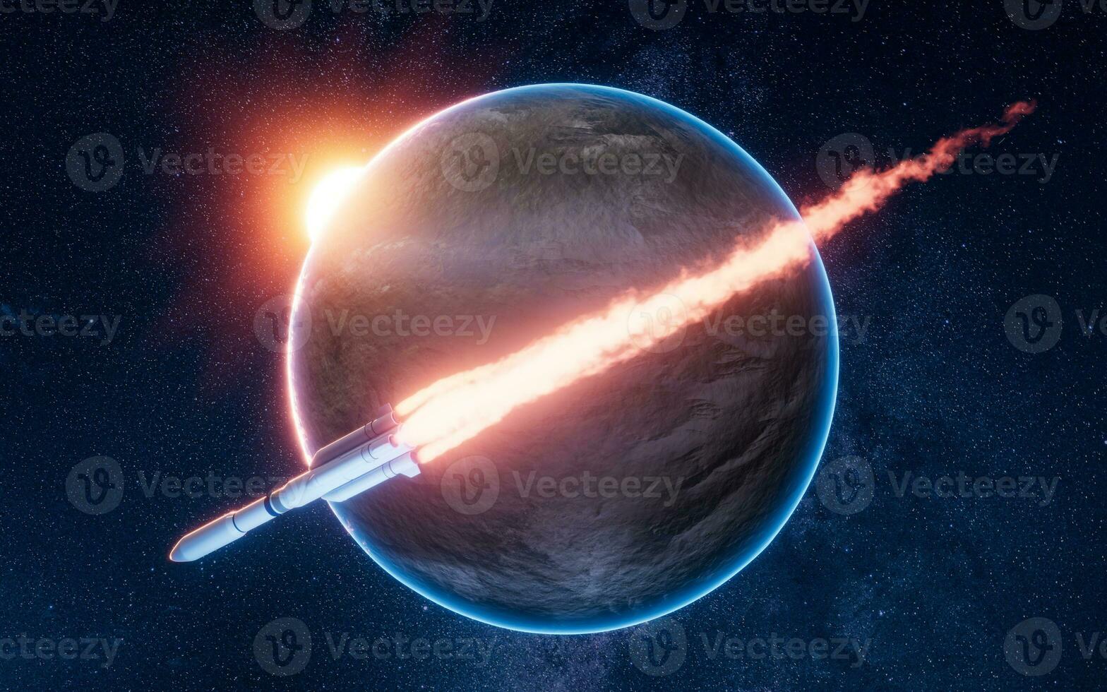 Rocket in the outer space, 3d rendering. photo