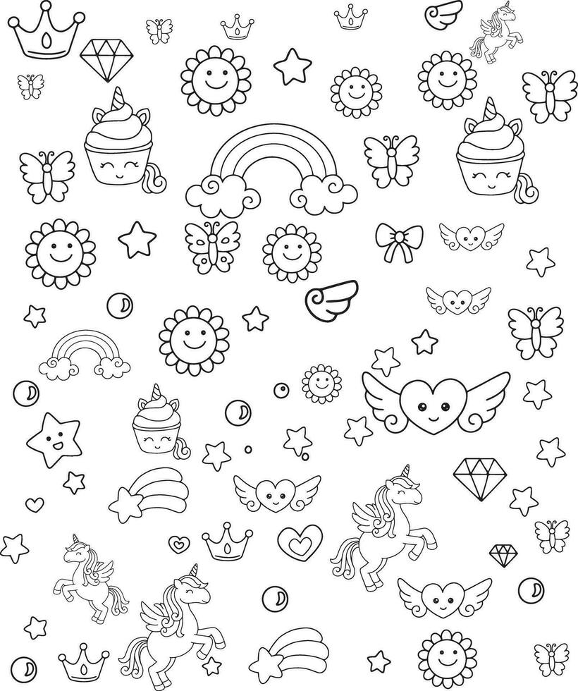 Free vector hand drawn kawaii coloring book illustration