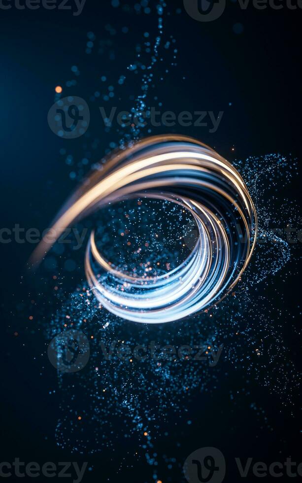 Flowing curve and particles background, 3d rendering. photo