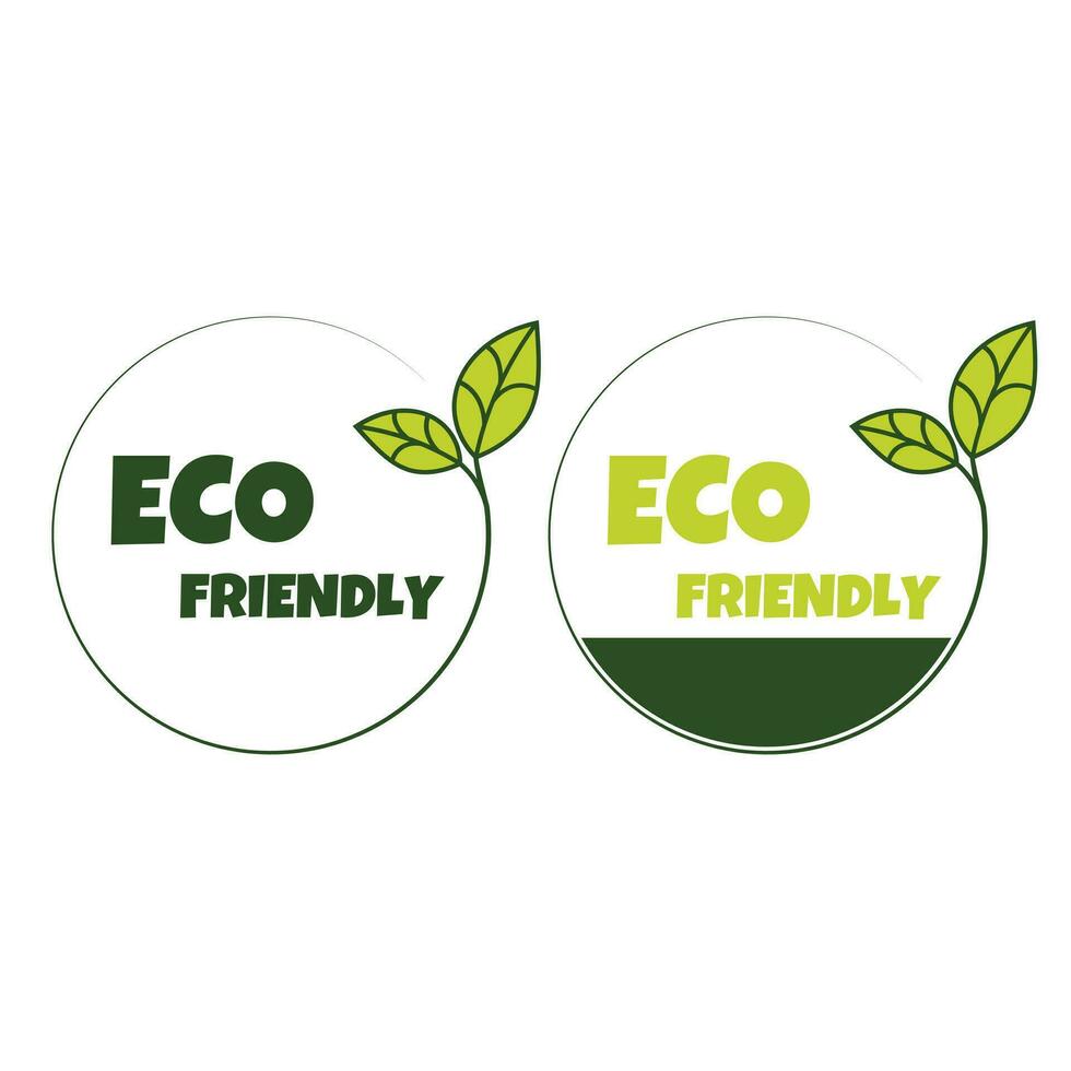 Eco friendly sticker, label, badge. Ecology icon. Stamp template for organic products with green leaves. Vector illustration isolated on white background