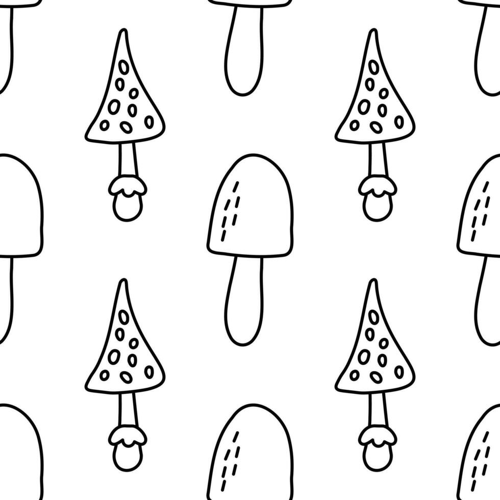 Seamless mushrooms background. Background for Halloween party. Amanita Vector illustration