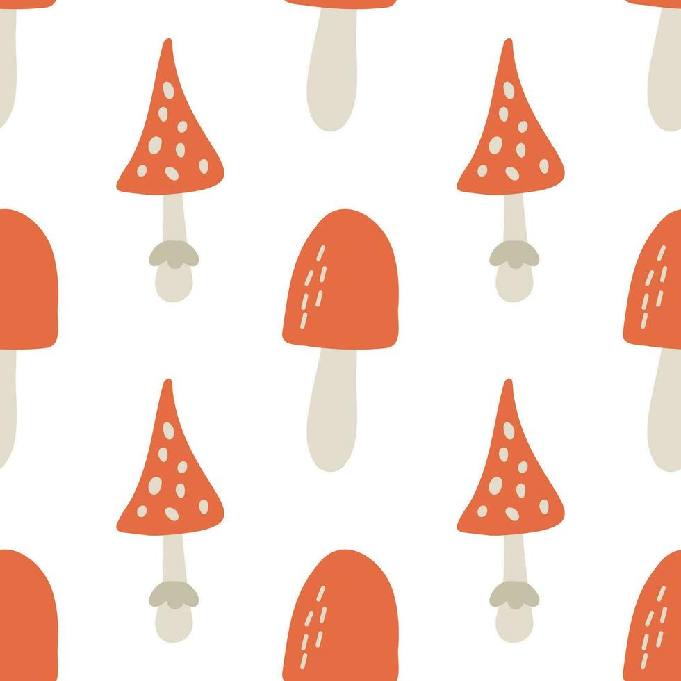 Seamless mushrooms background. Background for Halloween party. Amanita Vector illustration