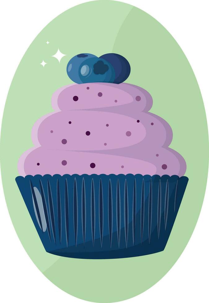 Cupcake with blueberries, pastries and sweets, vector cupcake, cupcake icon, cupcake isolated