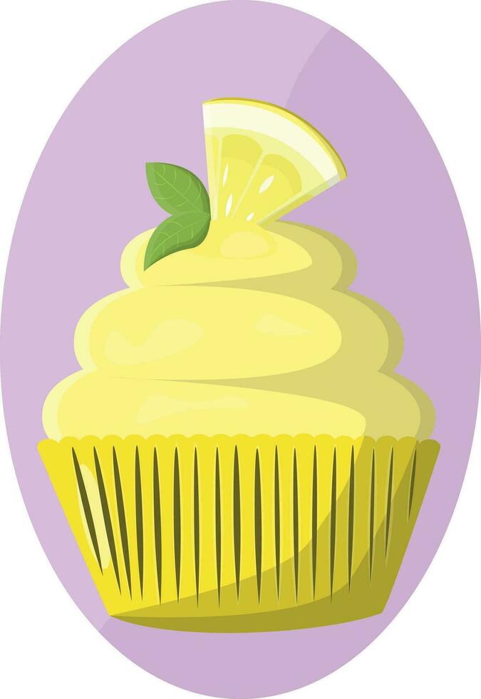 Cupcake with lemon, yellow cream, delicious cupcake, cartoon cupcake isolated vector