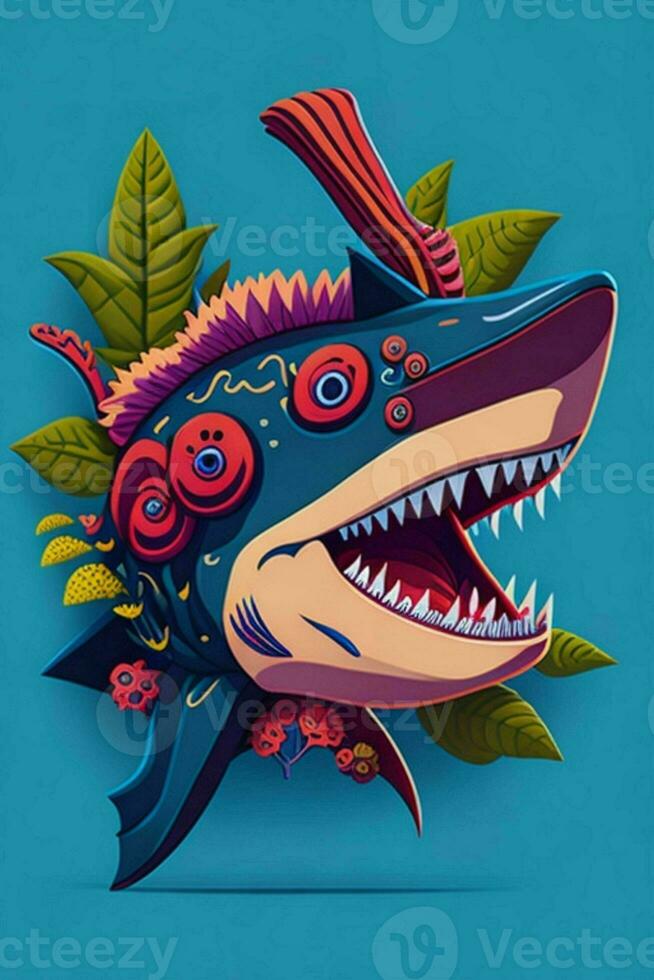 A detailed illustration of a Shark for a t-shirt design, wallpaper, fashion photo