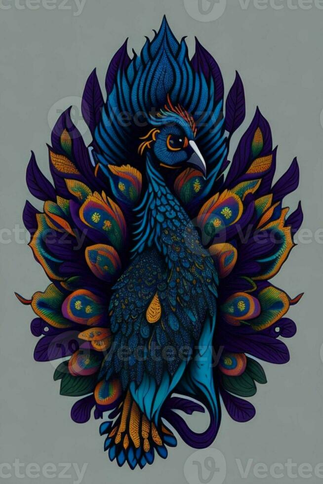 un detallado ilustración de un pavo real para un camiseta diseño, fondo de pantalla, Moda foto