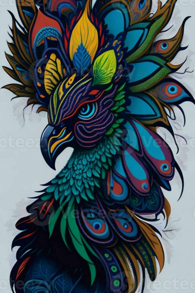 A detailed illustration of a Peacock for a t-shirt design, wallpaper, fashion photo