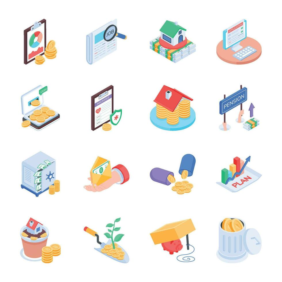 Bundle of Benefit Claims Isometric Icons vector