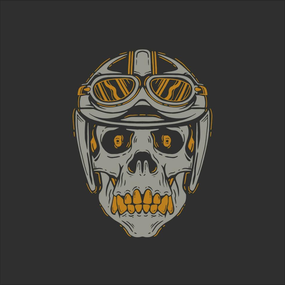 design template skull ape with helmet. illustration design hand drawn skull ape for bike shop vector