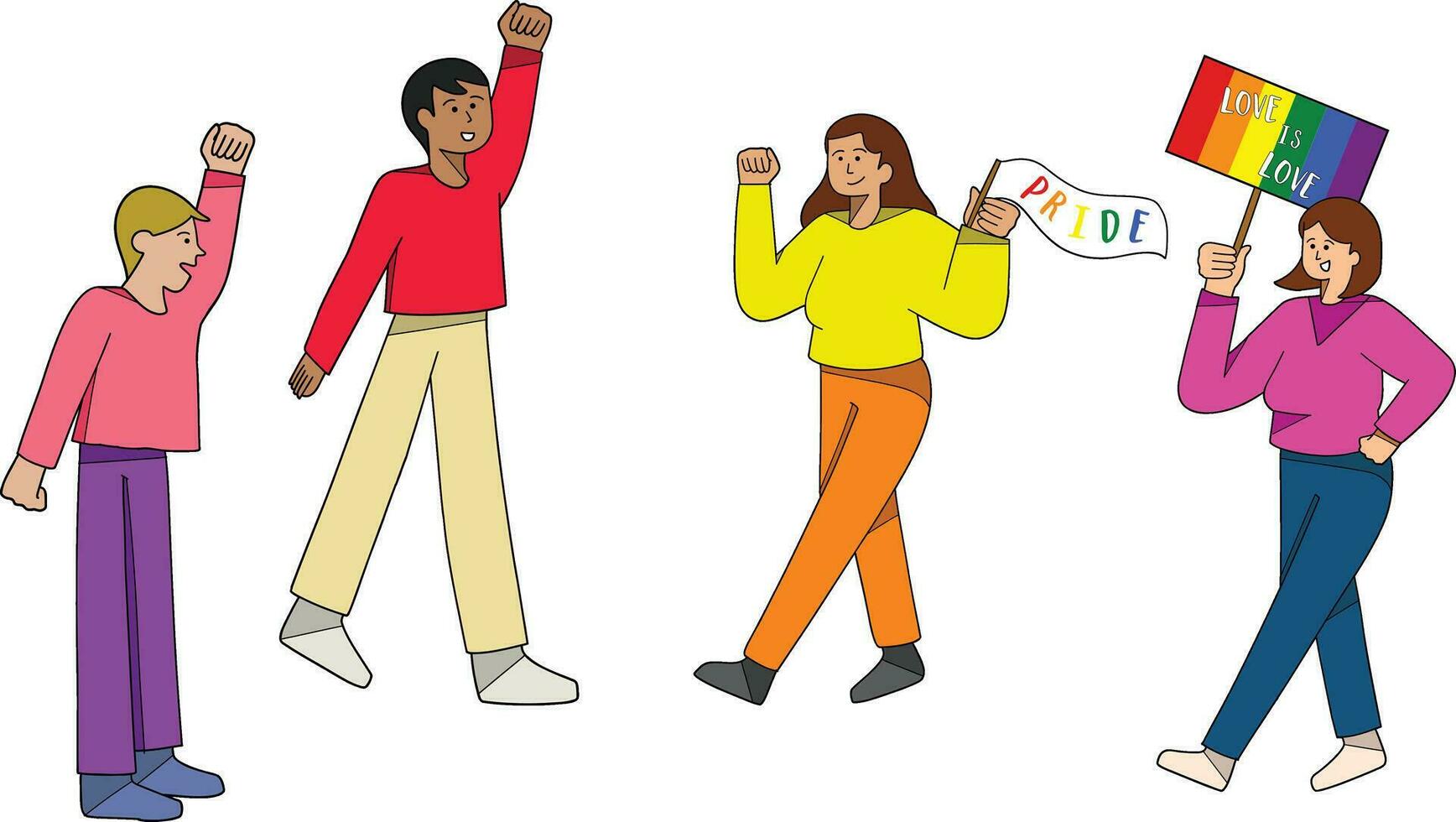 Pride community parade with supporters colourful vector illustration.