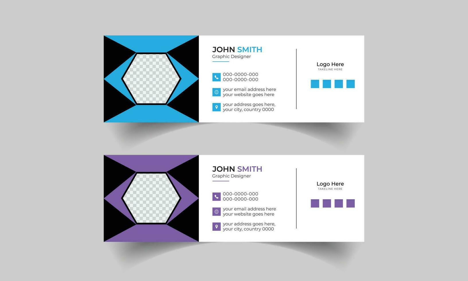 Template for colorful email signatures in vector form. Modern and minimalistic layout for a professional email signature.