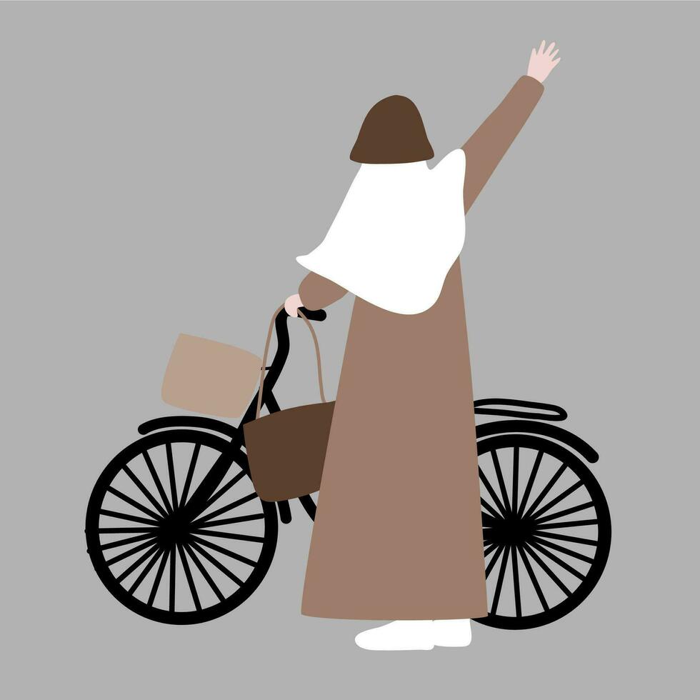 musulmán mujer con su bicicleta vector