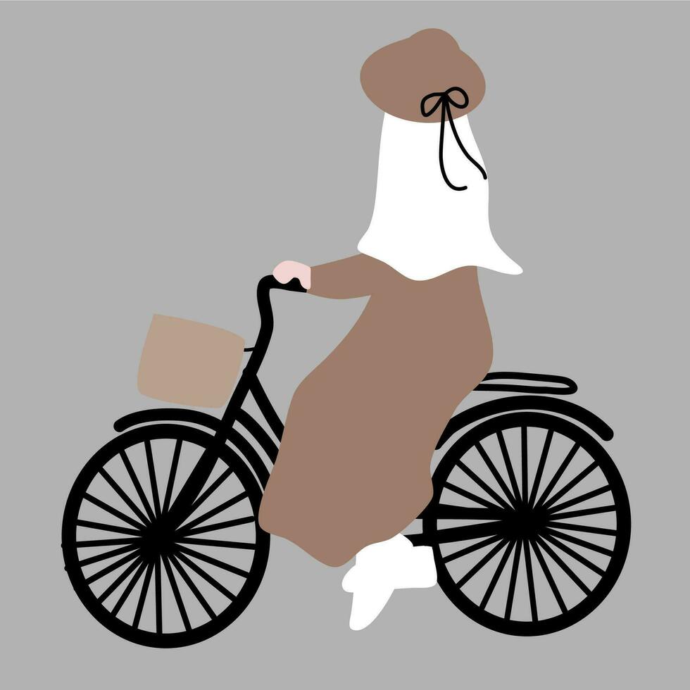 Muslim woman with her bicycle vector