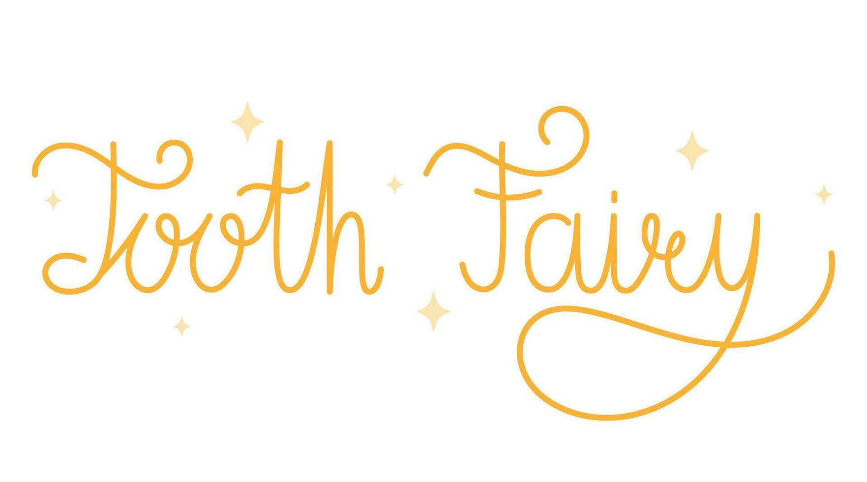 Hand lettering Tooth Fairy. Vector isolated cartoon golden inscription.