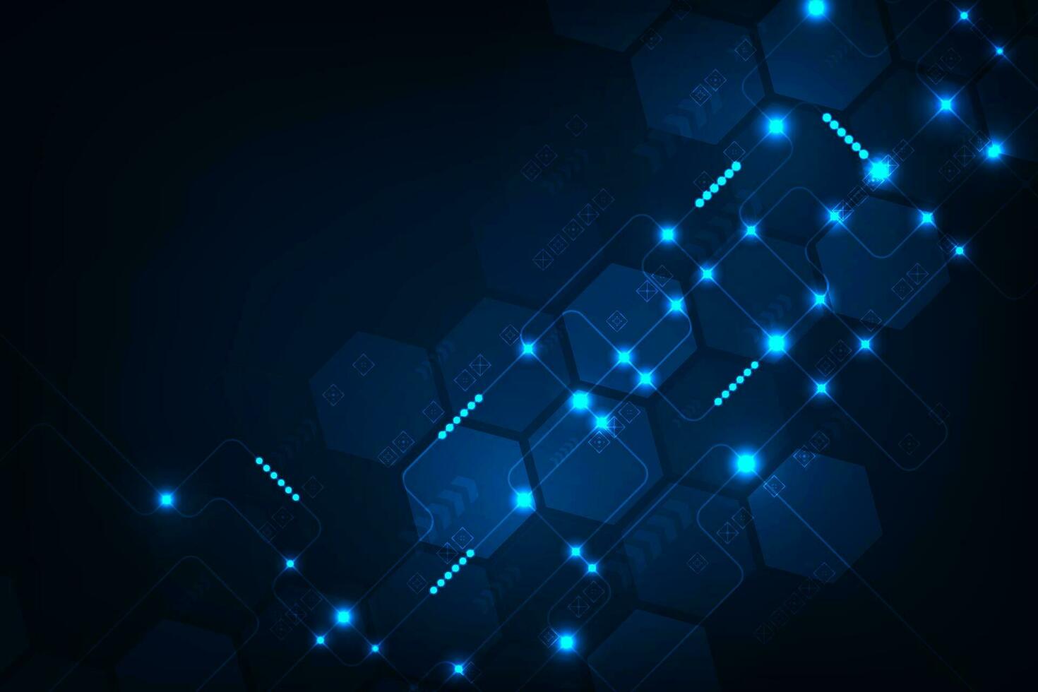 Vector abstract circuit with hexagon cell blue light lasers. Illustration graphics background.