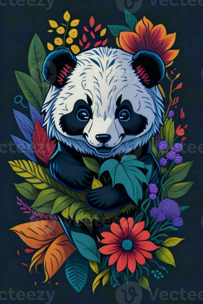 A detailed illustration of a Panda for a t-shirt design, wallpaper, fashion photo