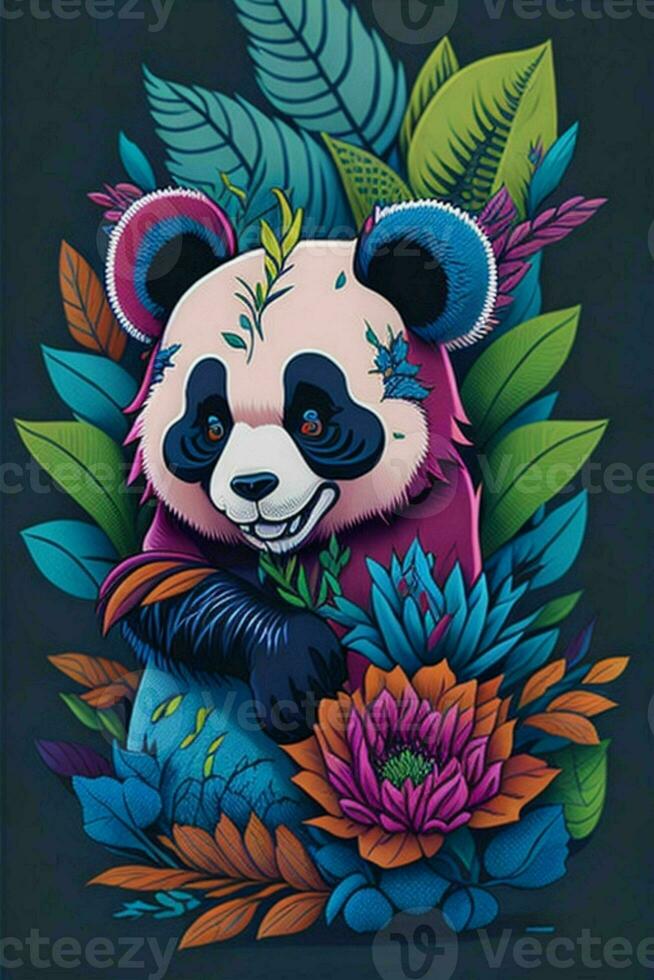 A detailed illustration of a Panda for a t-shirt design, wallpaper, fashion photo