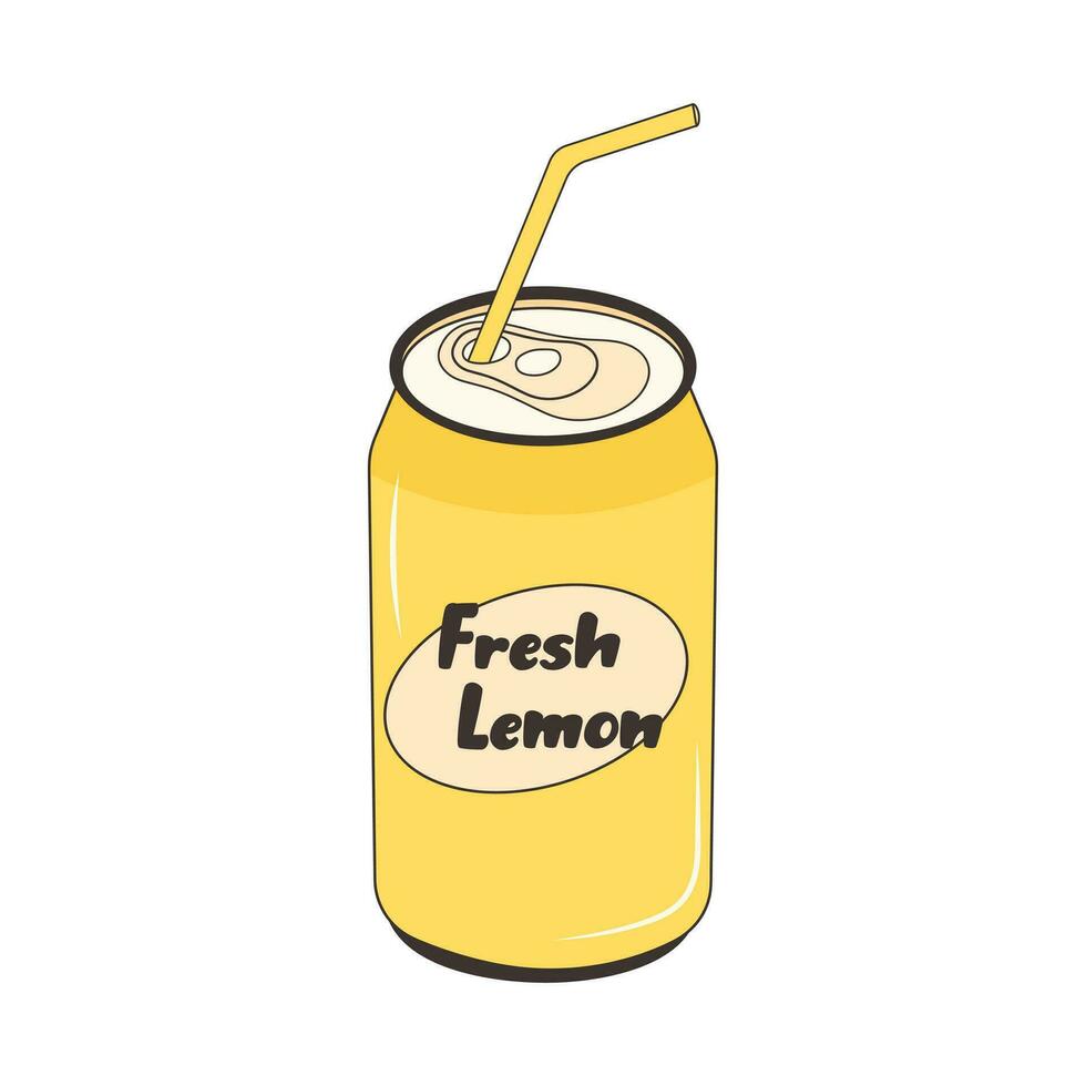 Fresh lemon drink in aluminum can. Soda can. Carbonated water. Beverage in metal container. vector