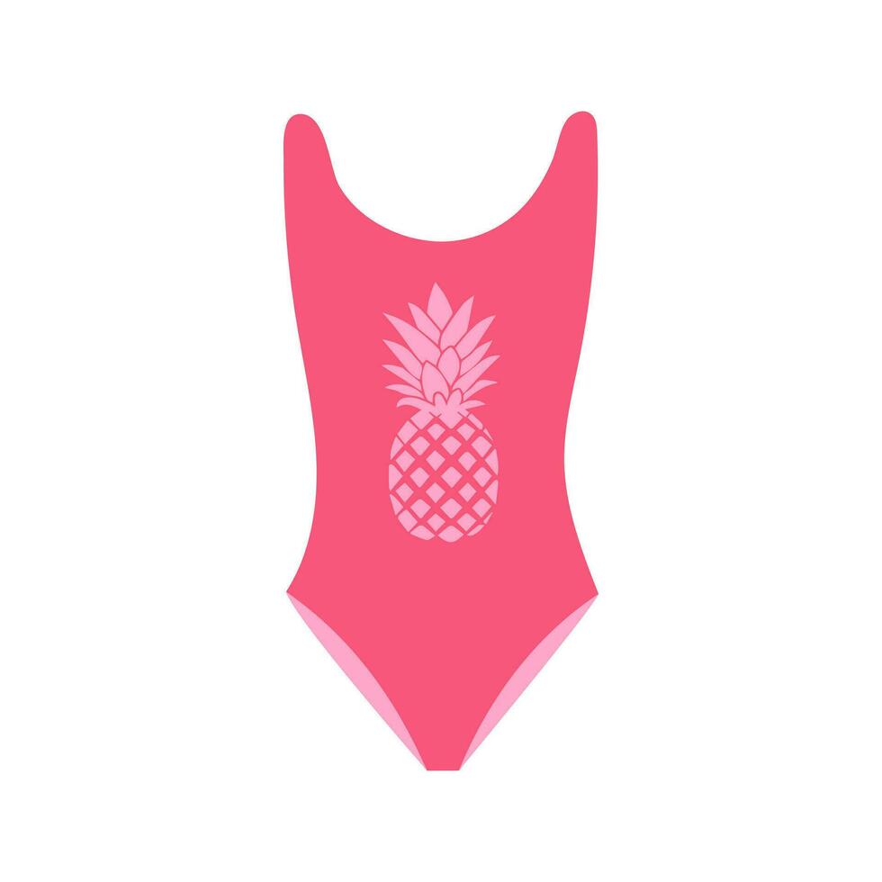 Pink swimsuit with pineapple. Female one-piece swimwear. Fashion glamour icon. vector