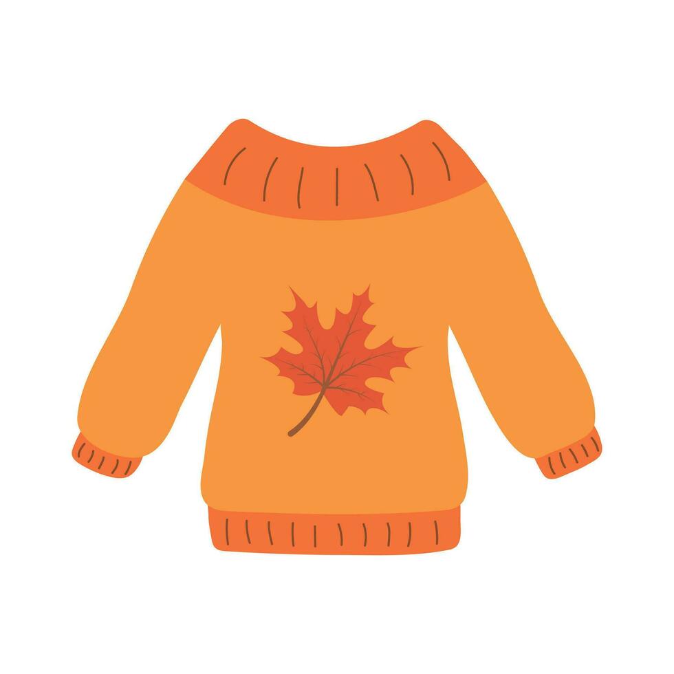 Autumn sweater with maple leaf. Cute cozy pullover, jersey, warm clothes. vector