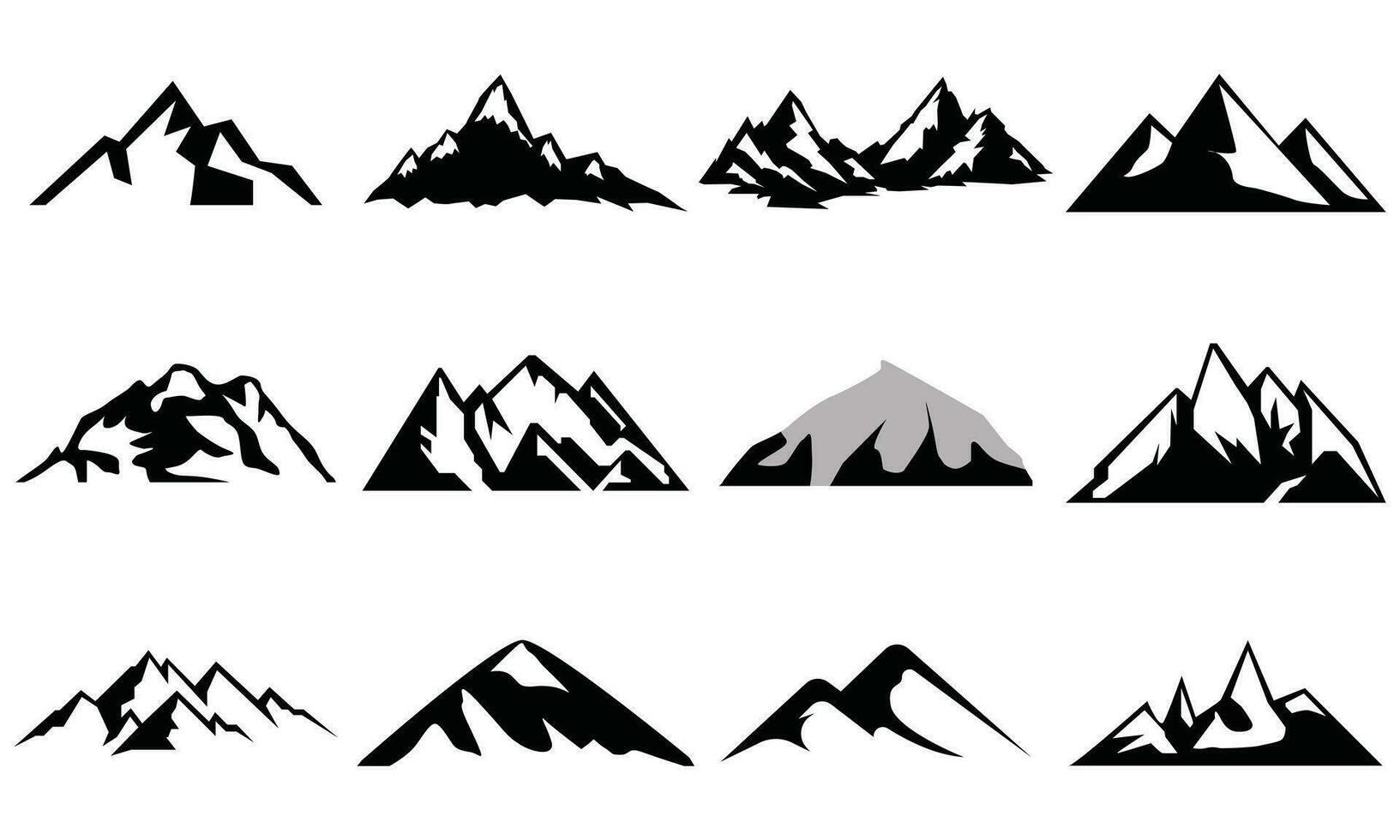 Mountain silhouette set. Rocky mountains icon or logo collection. Vector illustration.