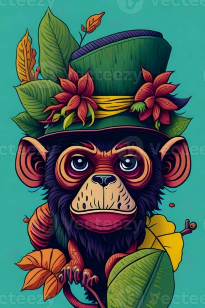 A detailed illustration of a Monkey for a t-shirt design, wallpaper, fashion photo