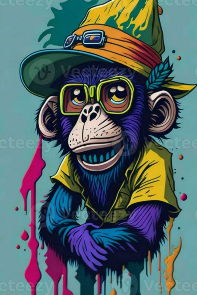 A detailed illustration of a Monkey for a t-shirt design, wallpaper, fashion photo