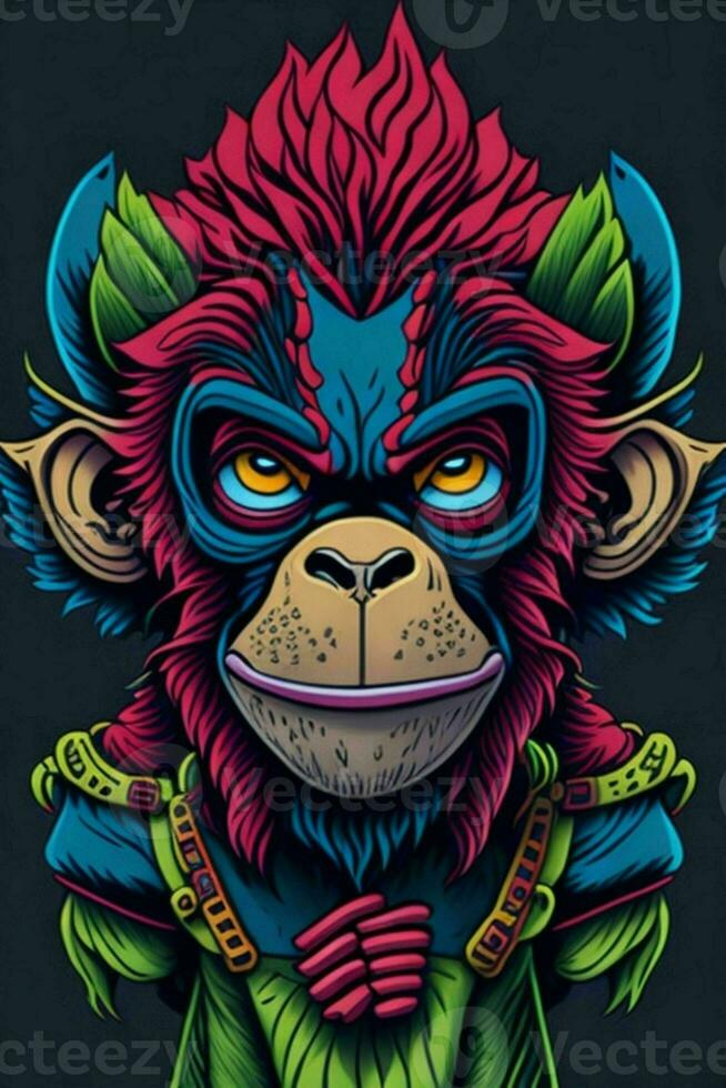 A detailed illustration of a Monkey for a t-shirt design, wallpaper, fashion photo