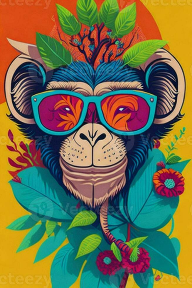 A detailed illustration of a Monkey for a t-shirt design, wallpaper, fashion photo