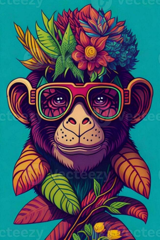 A detailed illustration of a Monkey for a t-shirt design, wallpaper, fashion photo