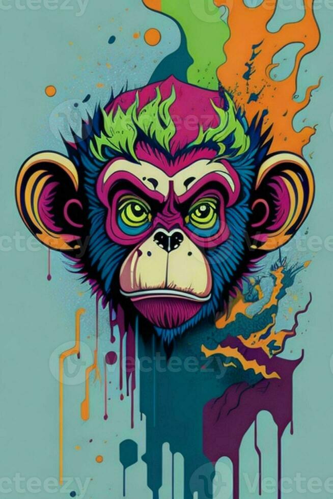 A detailed illustration of a Monkey for a t-shirt design, wallpaper, fashion photo