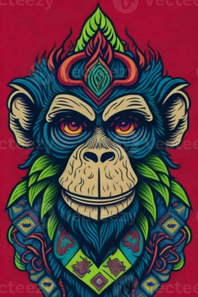 A detailed illustration of a Monkey for a t-shirt design, wallpaper, fashion photo