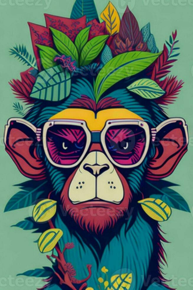 A detailed illustration of a Monkey for a t-shirt design, wallpaper, fashion photo