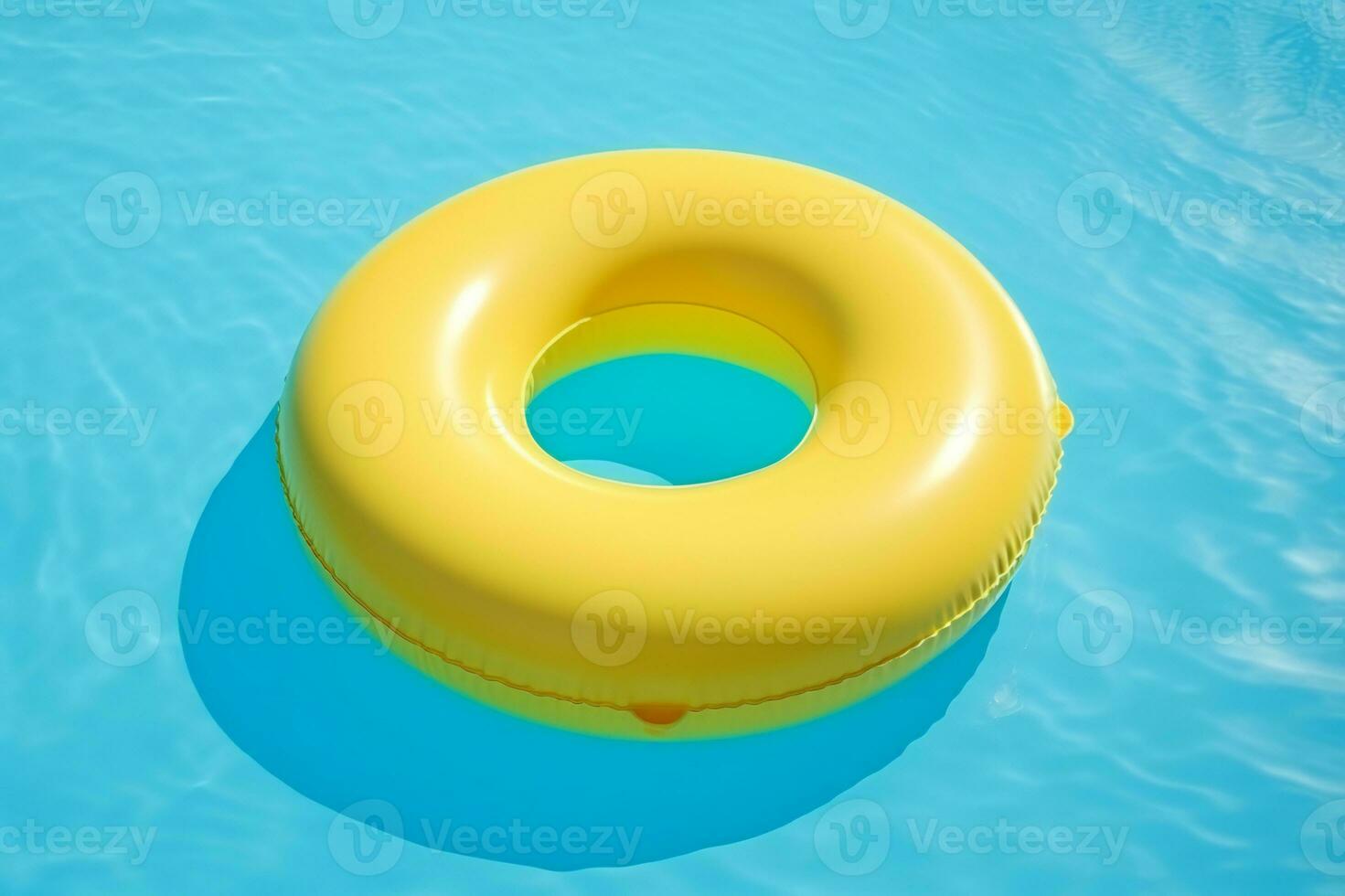 pequeño rescate circulo amarillo en un azul agua nadando piscina. concepto color verano. ai generativo. foto