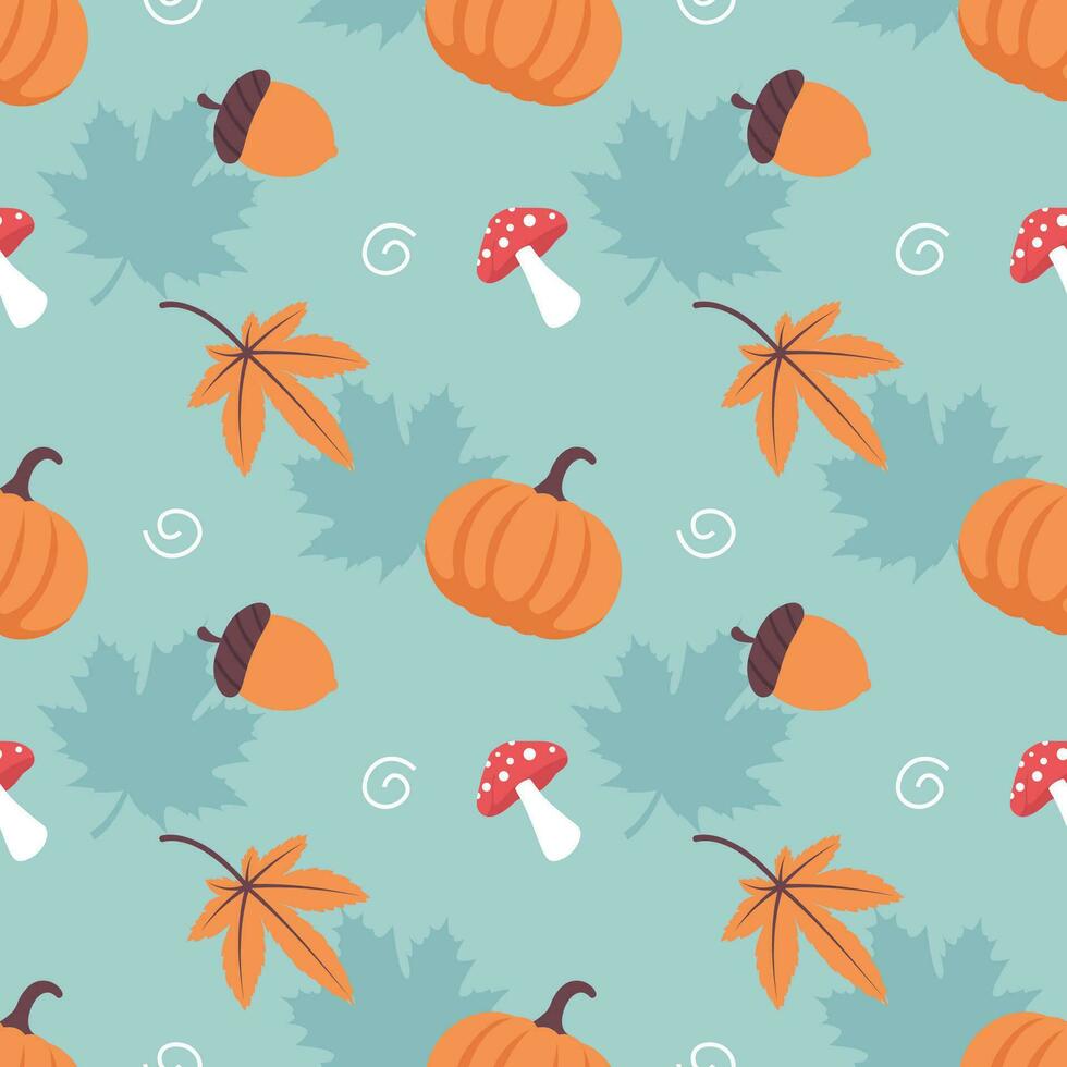 Autumn Season Seamless Pattern Design with Fall Elements in Template Cartoon Flat Illustration vector