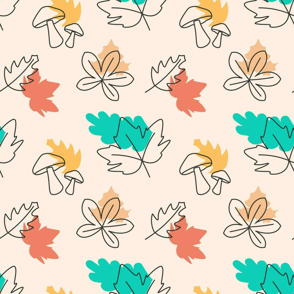 Autumn Season Seamless Pattern Design with Fall Elements in Template Cartoon Flat Illustration vector