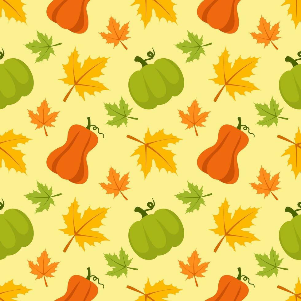 Autumn Season Seamless Pattern Design with Fall Elements in Template Cartoon Flat Illustration vector