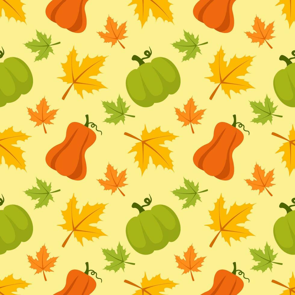 Autumn Season Seamless Pattern Design with Fall Elements in Template Cartoon Flat Illustration vector