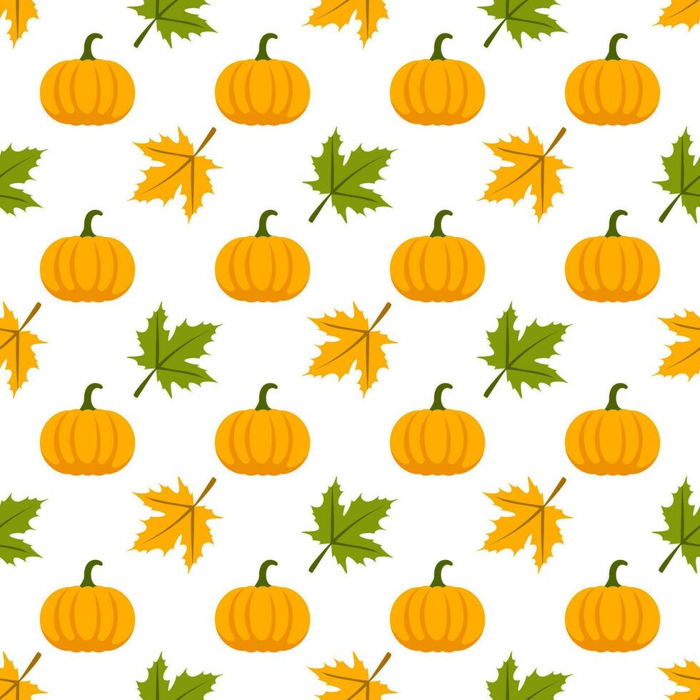 Autumn Season Seamless Pattern Design with Fall Elements in Template Cartoon Flat Illustration vector