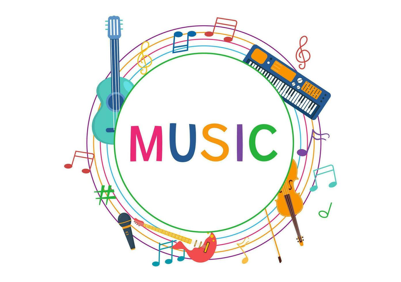 Music Elements Vector Illustration with Various of Note and Musical Instruments Modern in Flat Kids Cartoon Hand Drawn Background Templates