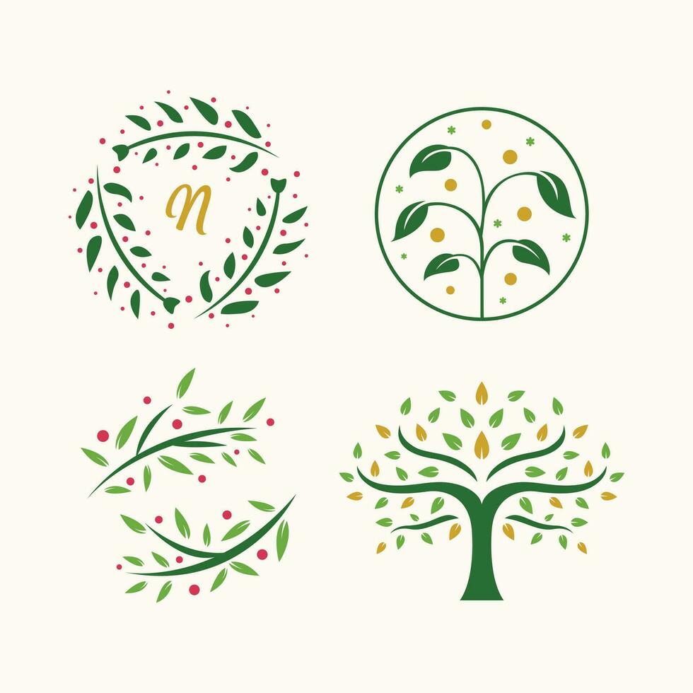 resumen naturaleza hoja, rama y árbol decorativo logo concepto para negocio. vector