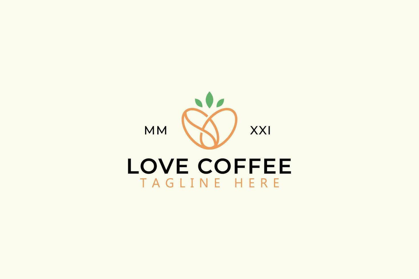 café frijol natural corazón forma logo concepto vector