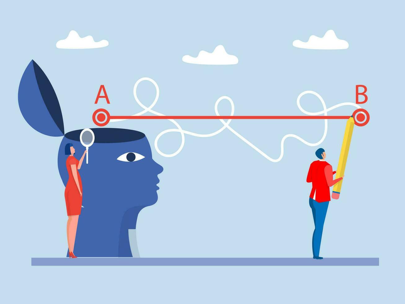 Easy or shortcut way concept Businessman holding pen in hand leads a drawing line from point A to point B for Easy or shortcut way to win business success  achievement of goals,vector vector