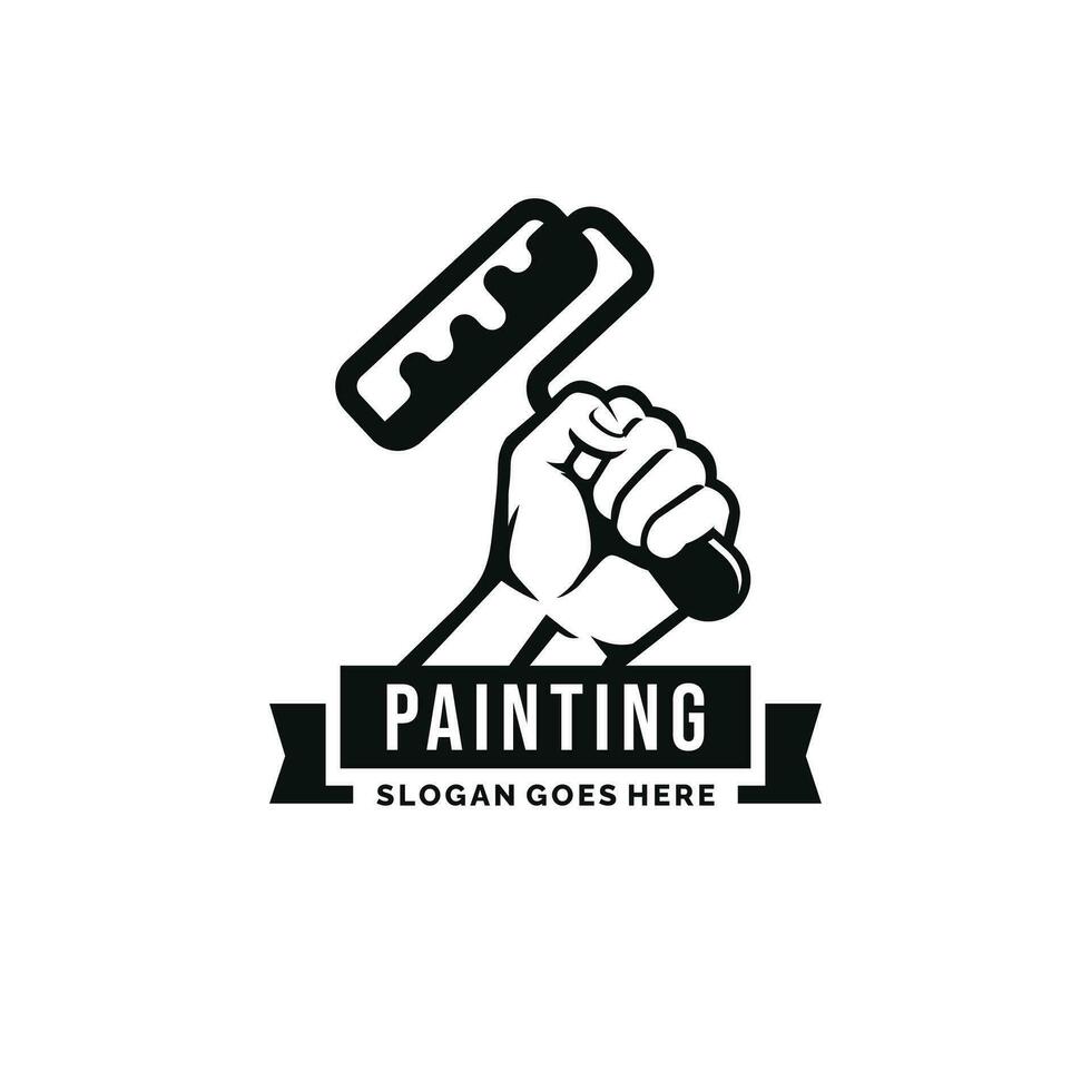 Hand holding paint brush logo design vector. Painting logo vector