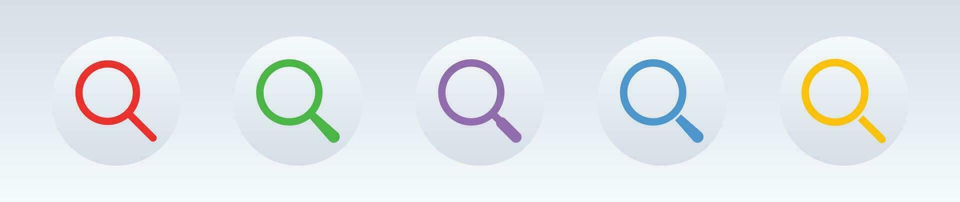 Neomorphic style search  color icon set with light background. vector