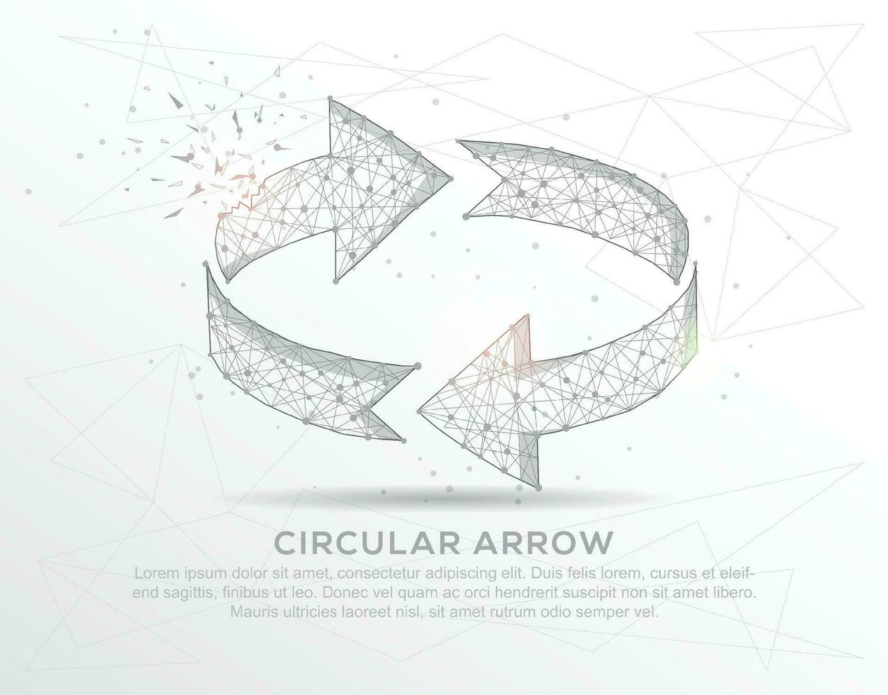 Circular arrow abstract mash line and composition digitally drawn in the form of broken a part triangle shape and scattered dots. vector